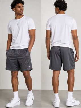 Champion Dark Gray Mesh Elastic Drawstring Waist Basketball Athletic‎ Shorts